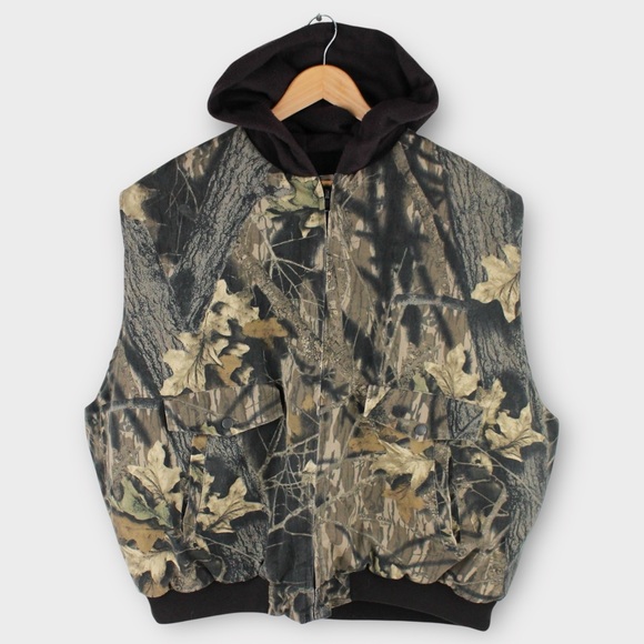 Vintage Camo Mossy Oak Hunting Vest Hoodie Workwear Style 2XL Fit - Picture 1 of 5